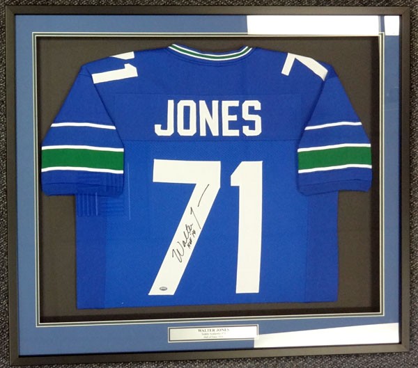 Seattle Seahawks Walter Jones Signed Framed Blue Jersey MCS Holo