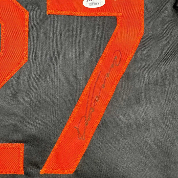 Framed Signed Vladimir Guerrero 35x39 Baltimore Black Jersey JSA COA