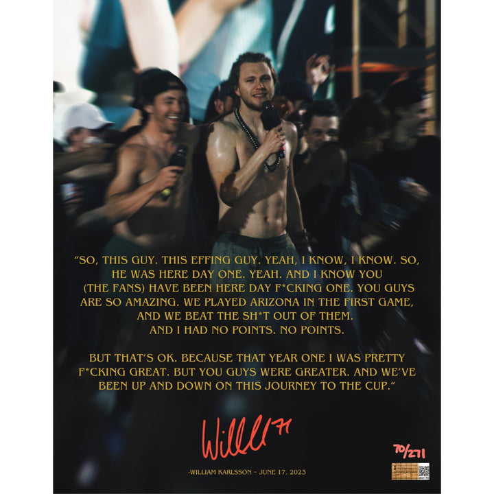 William Karlsson Signed 11x14 Stanley Cup Parade Speech Photo /271 Vegas Knights