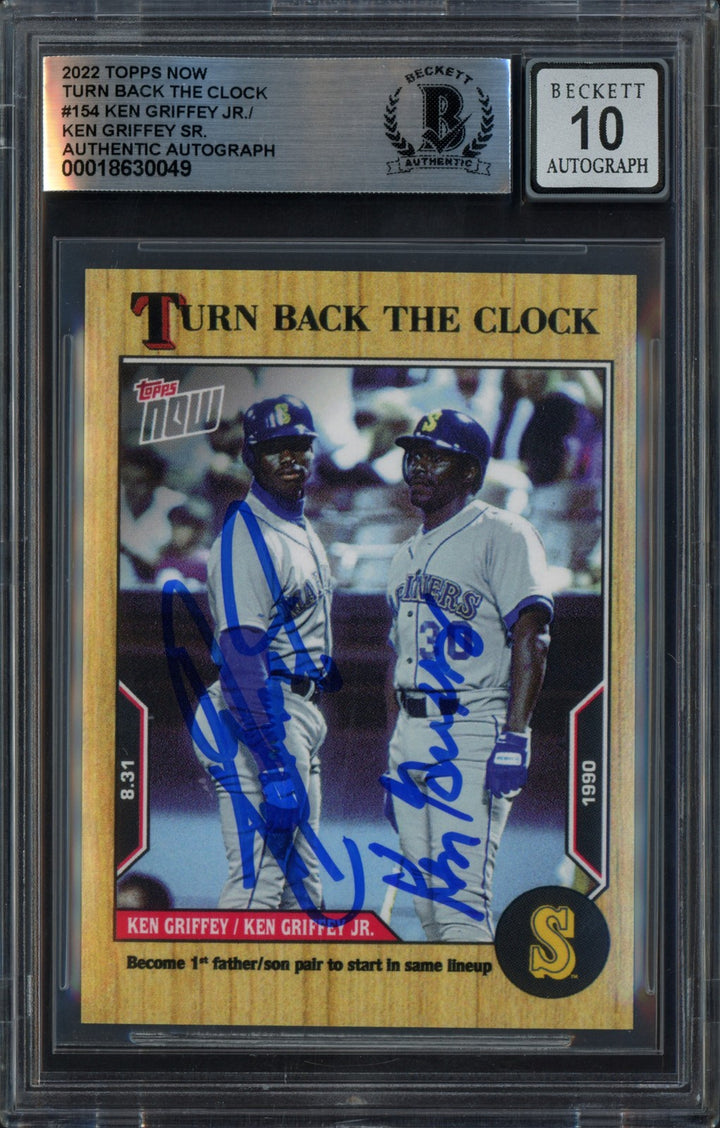 Ken Griffey Jr. & Sr. Signed 2022 Topps Now Card 154 Mariners Auto GM 10 Beckett
