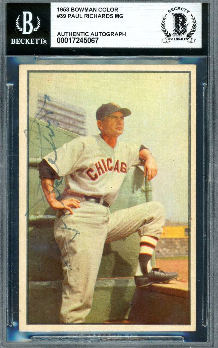 Paul Richards Beckett BAS Signed 1953 Bowman Color Autograph