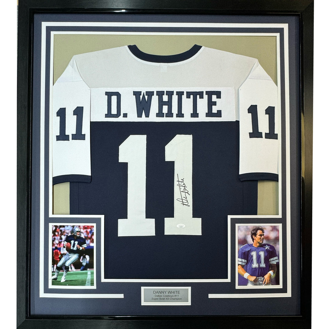 Framed Autographed/Signed Danny White 33x42 Dallas Football Jersey JSA COA