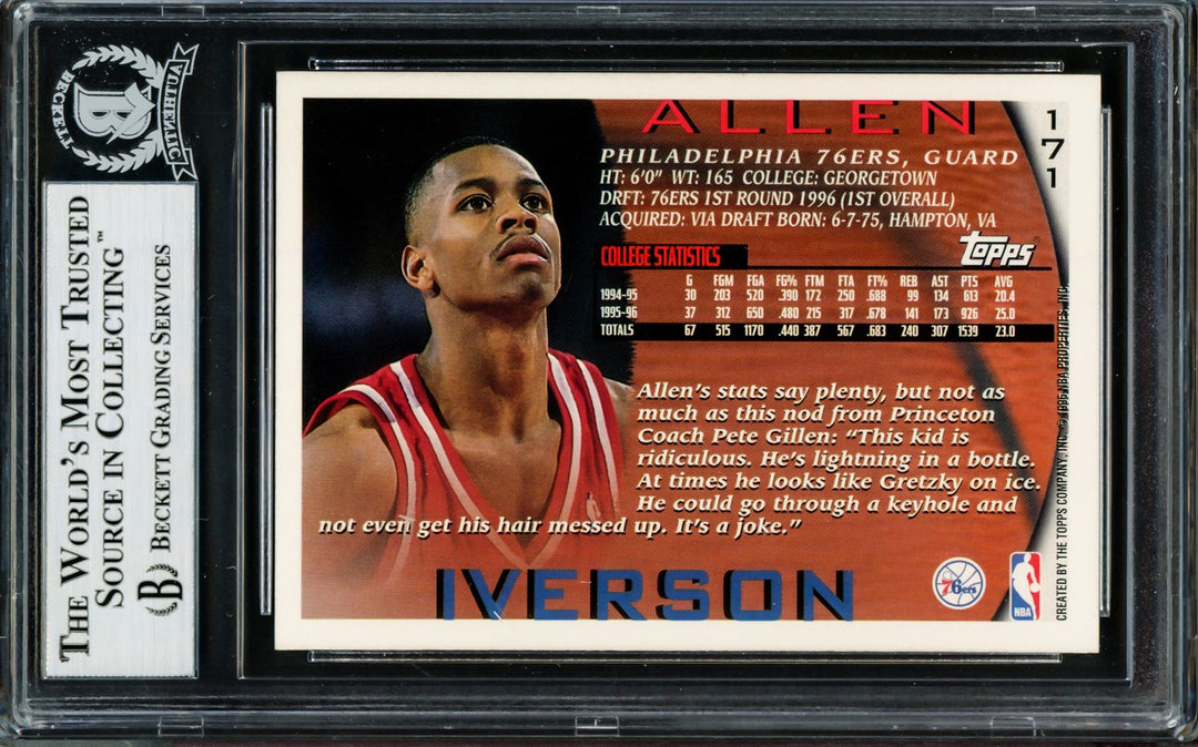 Allen Iverson Auto 1996-97 Topps Starting Lineup RC 171 76ers Beckett #14133883