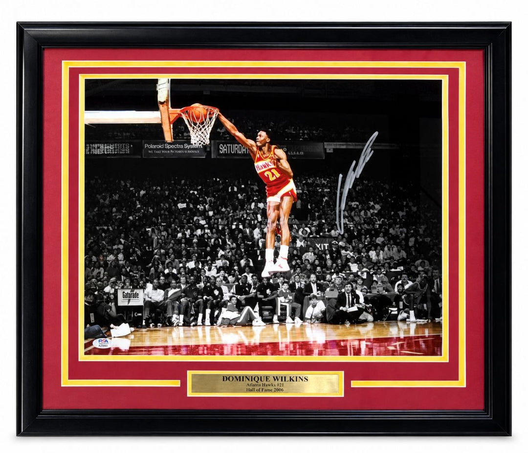 Dominique Wilkins Signed Framed 16x20 Atlanta Hawks Spotlight Dunk PSA/DNA