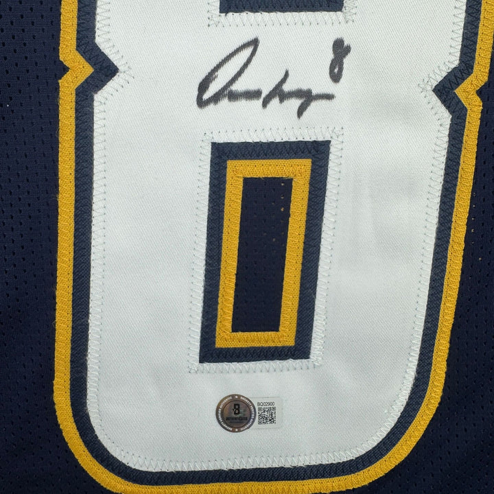 Autographed/Signed Omarion Hampton Los Angeles Dark Blue Football Jersey BAS COA