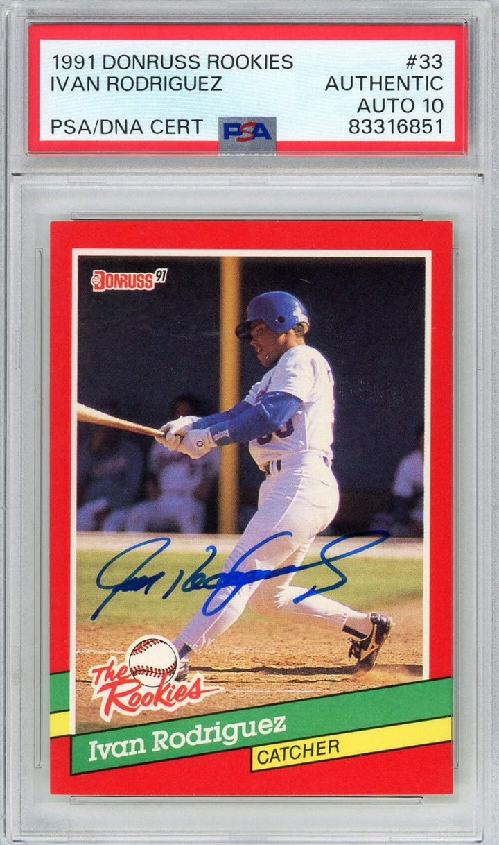 Graded 1991 Donruss Ivan Pudge Rodriguez #33 Rookie RC Card PSA 10 Auto Grade
