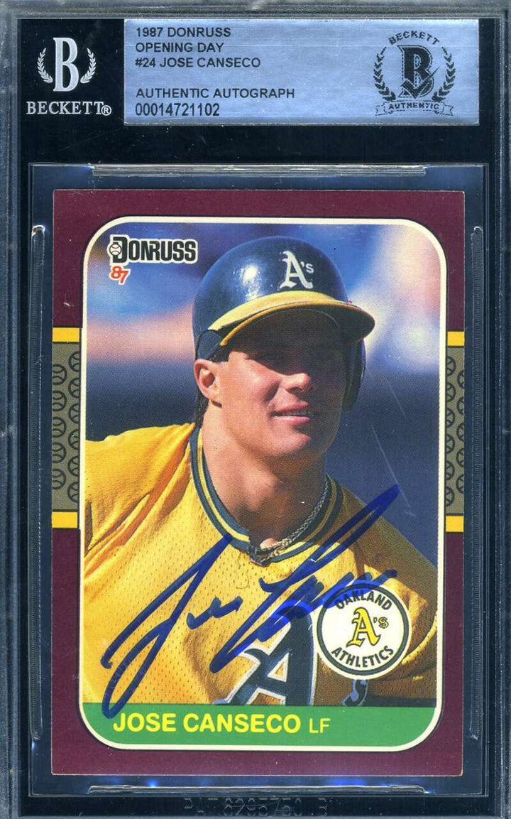 Jose Canseco Beckett Signed 1987 Donruss Opening Day Rookie Autograph