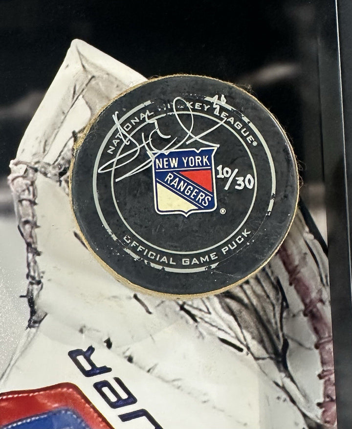 Henrik Lundqvist Signed Framed 3D Photo Game Used Puck Rangers LE Auto Steiner