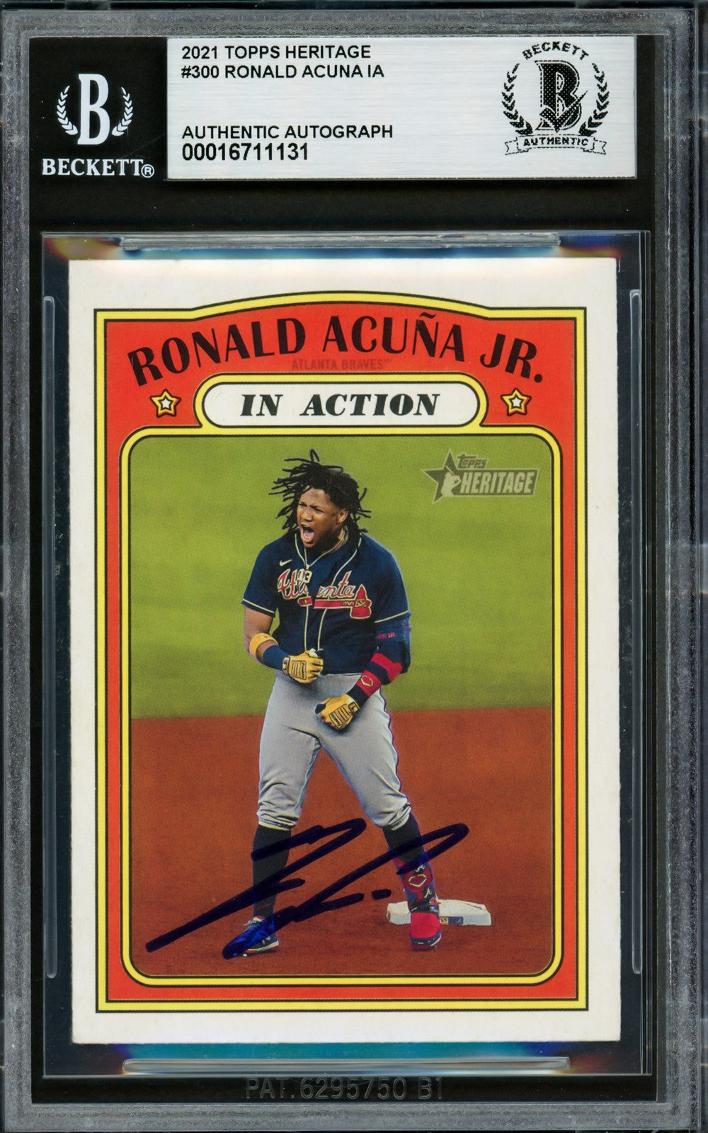 Ronald Acuna Jr. Signed 2021 Topps Heritage Card 300 Braves Beckett #16711131