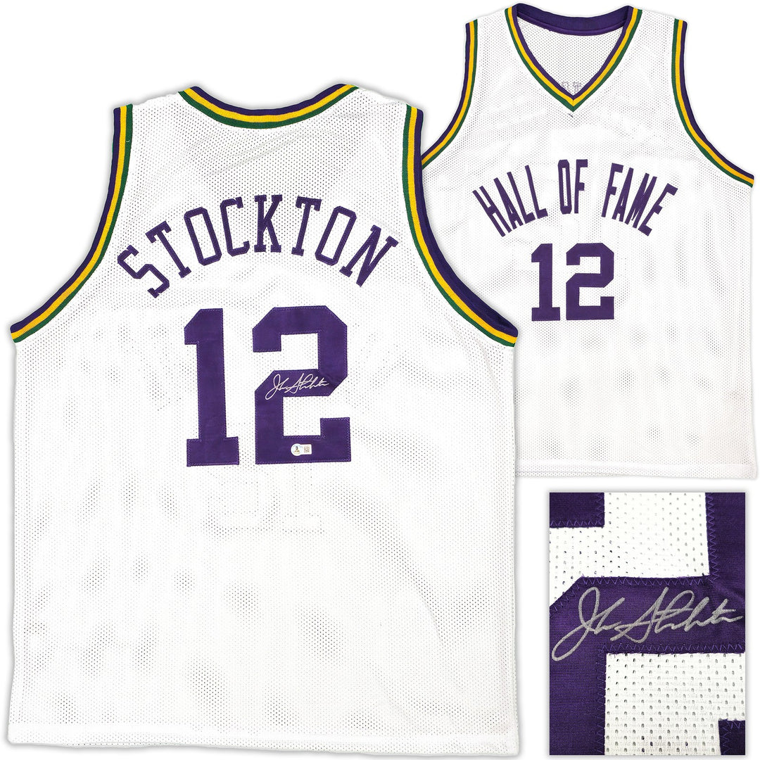 Utah Jazz John Stockton Autographed Signed White Jersey Beckett Witness