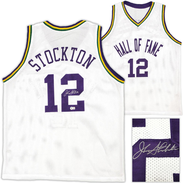Utah Jazz John Stockton Autographed Signed White Jersey Beckett Witness