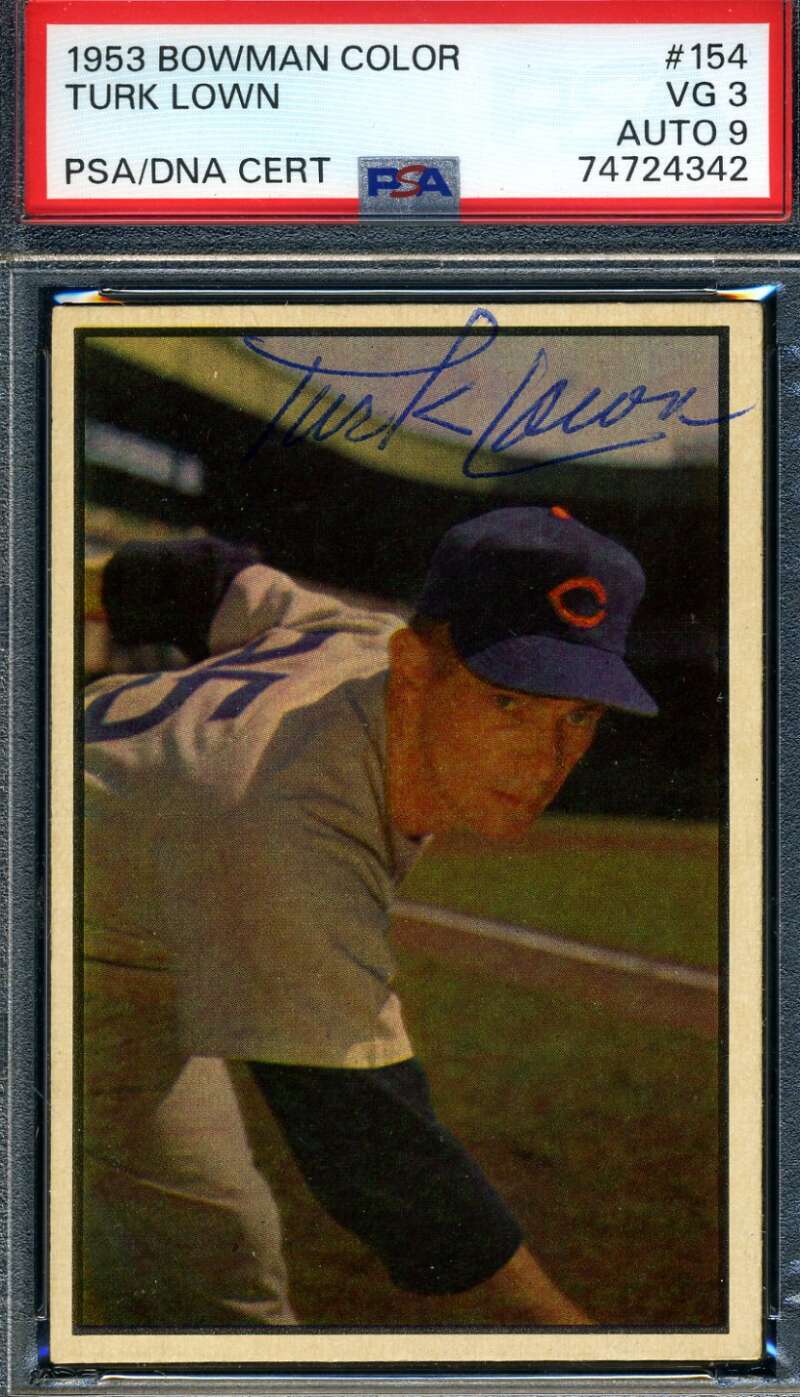 Turk Lown Mint 9 PSA DNA Signed 1953 Bowman Color Autograph