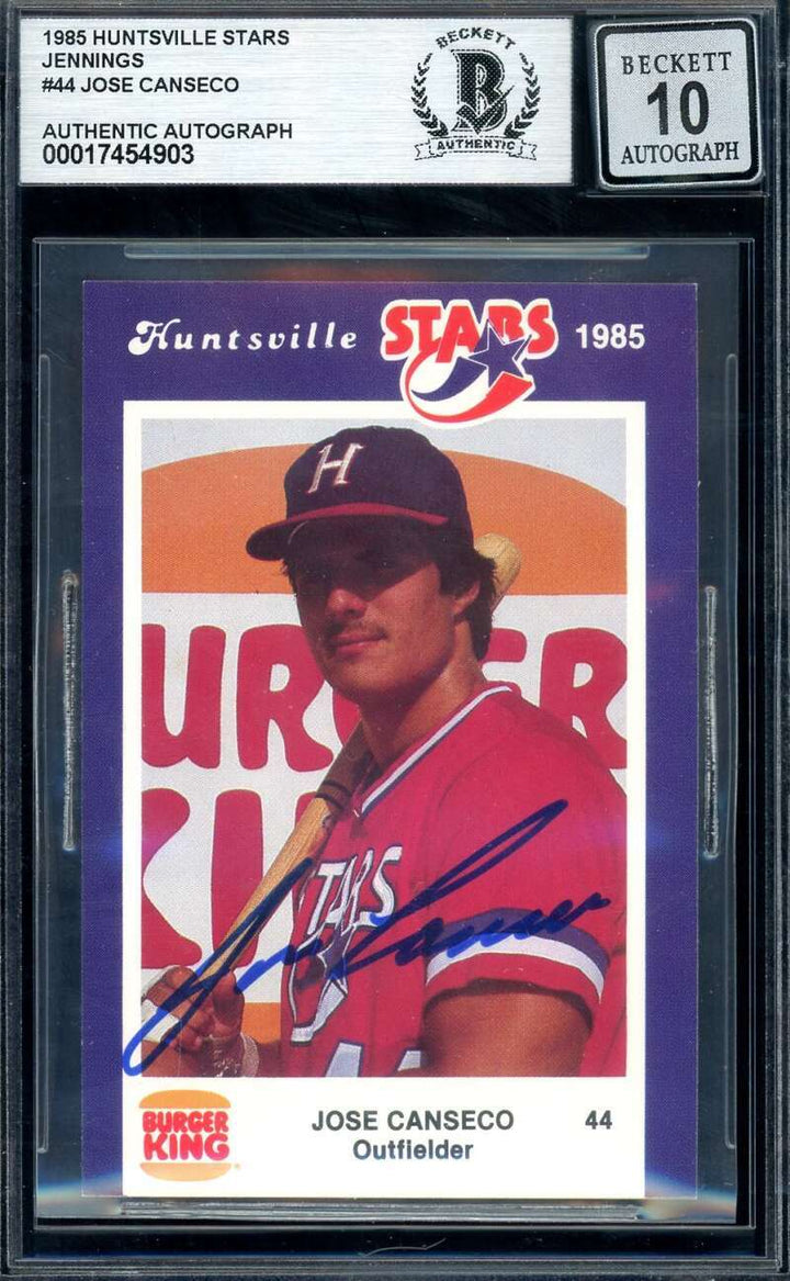 Jose Canseco Gem Mint 10 Beckett BAS Signed 1985 Huntsville Stars Jennings Rooki