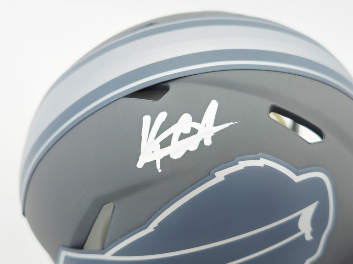 Keon Coleman Auto Signed Buffalo Bills Slate Gray Speed Mini Helmet Beckett Wit