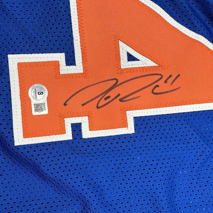 Framed Autographed/Signed Nate Robinson 35x39 New York Blue Jersey BAS COA