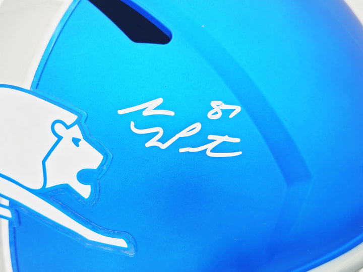 Sam LaPorta Auto Lions Flat Matte Blue 2023 Alternate FS Replica Helmet Beckett