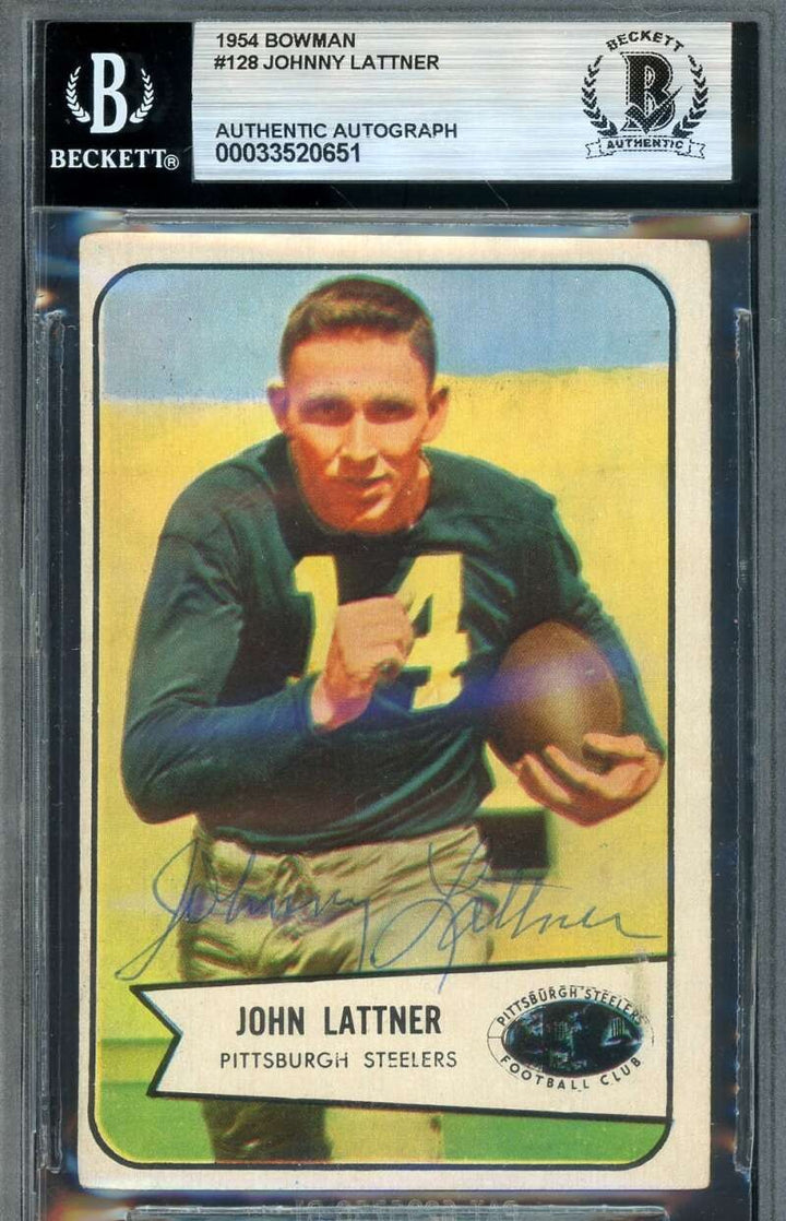 Johnny Lattner Beckett BAS Vintage Signed 1954 Bowman Rookie Autograph