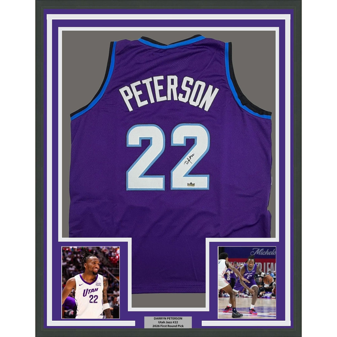 Framed Facsimile Autographed Darryn Peterson 35x39 Utah Purple Jersey