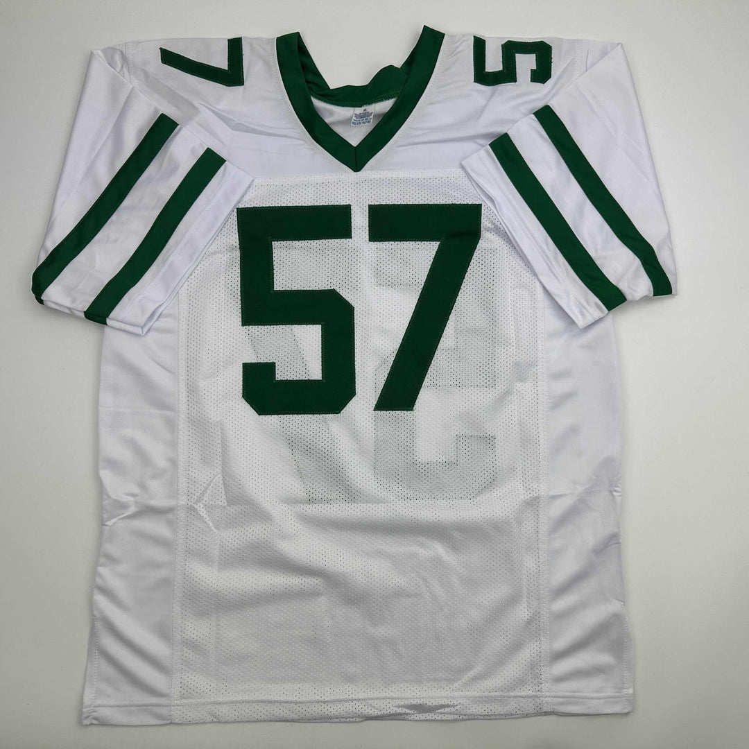 Autographed/Signed CJ C.J. Mosley New York White Football Jersey JSA COA