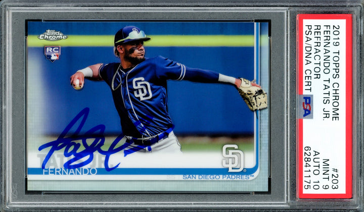 Fernando Tatis Jr. Auto 2019 Topps Chrome Refractor RC 203 PSA 9 Sig 10 PSA/DNA
