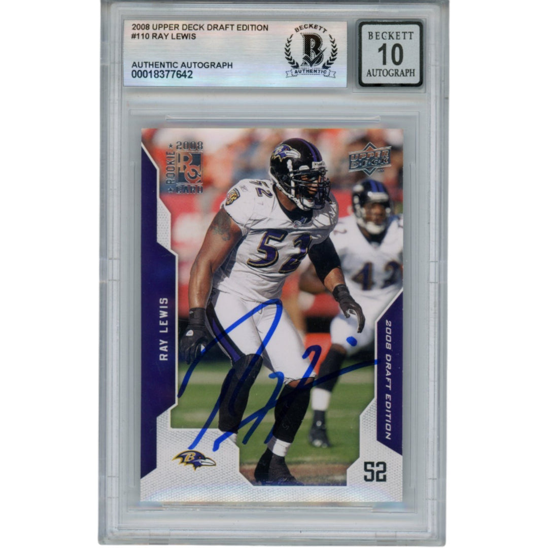 Ray Lewis Autographed 08 Upper Deck Draft #110 Trading Card Beckett 52954