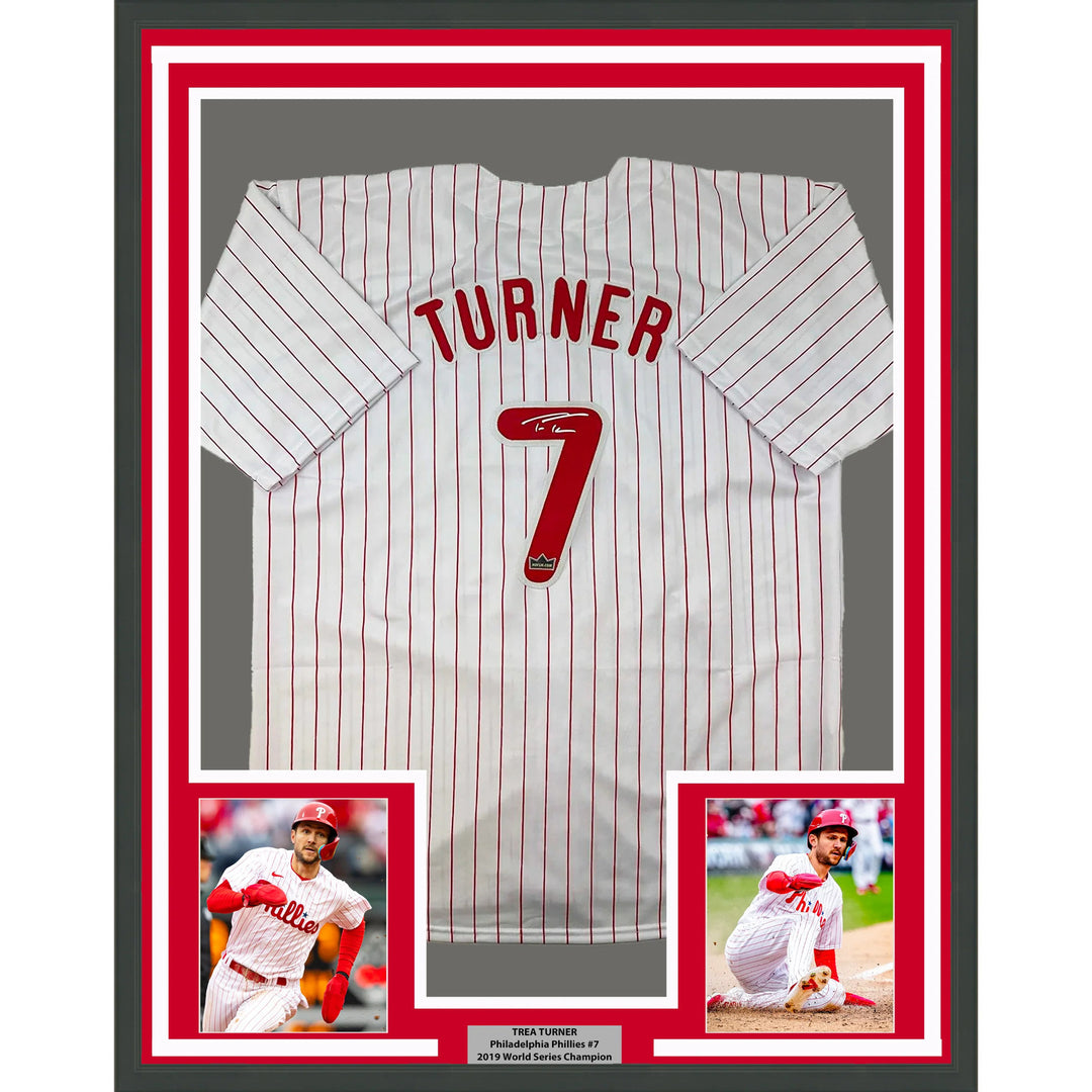 Framed Facsimile Autographed Trea Turner 33x42 Pin Reprint Laser Auto Jersey