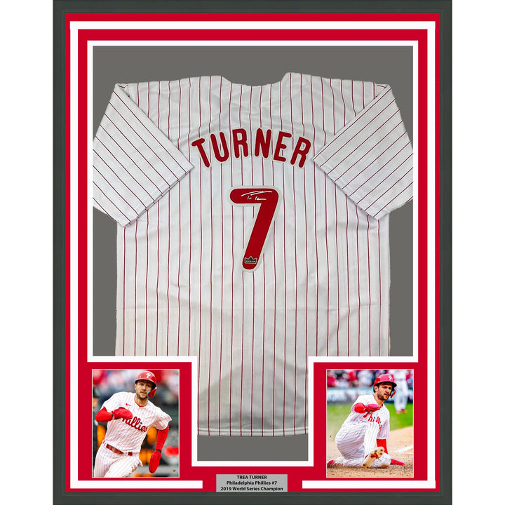 Framed Facsimile Autographed Trea Turner 33x42 Pin Reprint Laser Auto Jersey