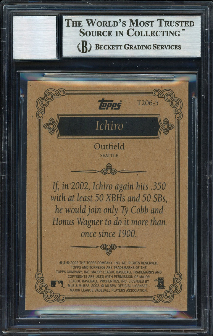 Ichiro Suzuki Signed 2002 Topps 206 Card T206-5 Seattle Mariners Auto 10 Beckett