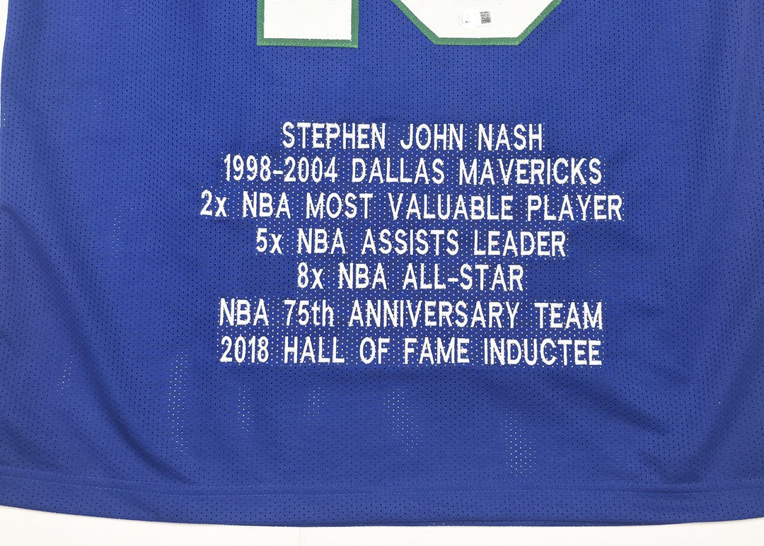 Dallas Mavericks Steve Nash Autographed Signed Blue Stat Jersey Beckett Witness