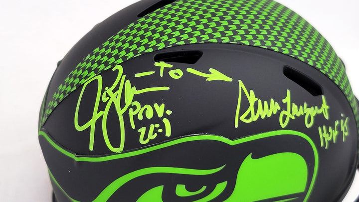 Steve Largent & Jim Zorn Auto Seahawks Eclipse Black Speed Mini Helmet MCS Holo