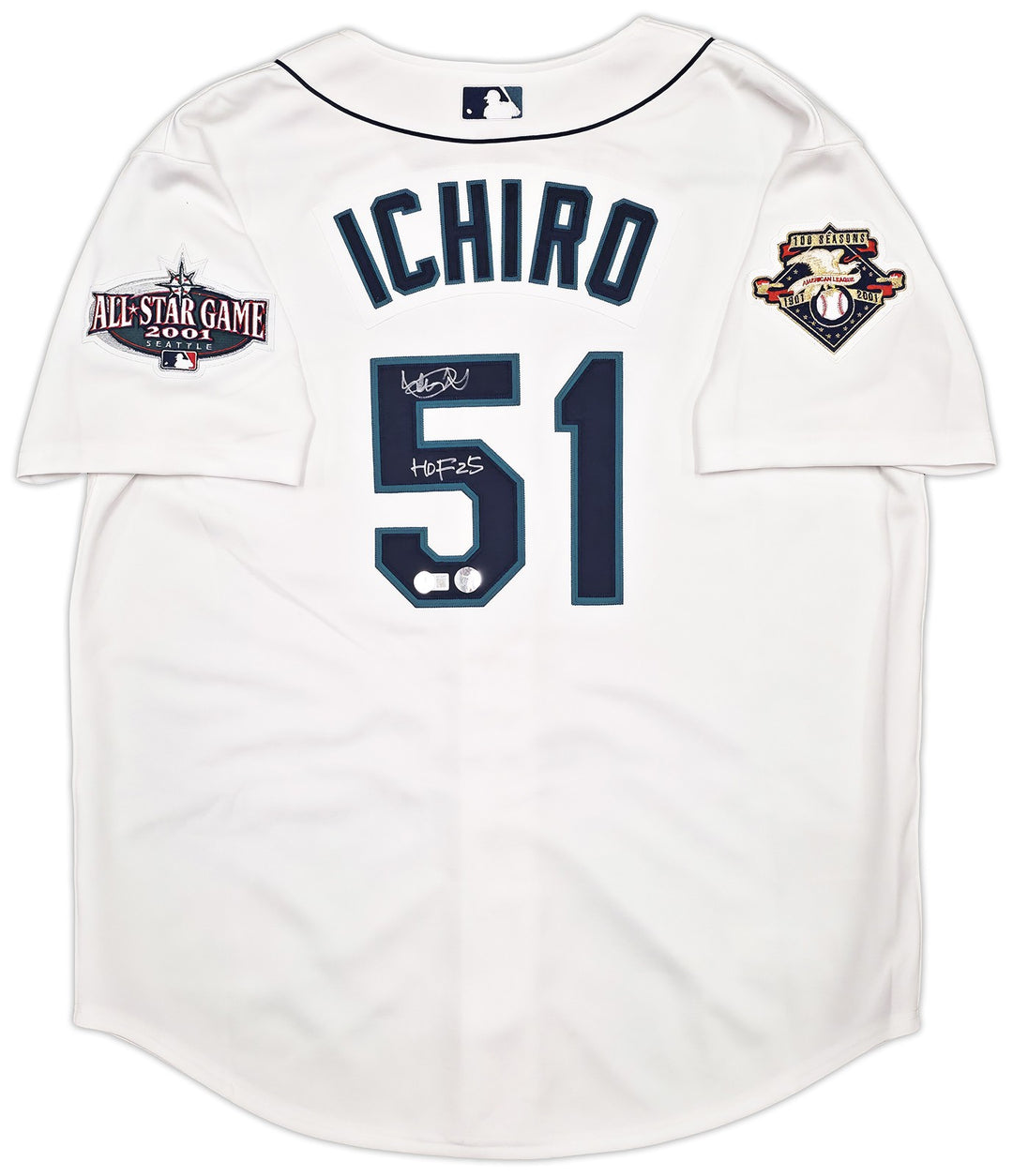 Mariners Ichiro Suzuki Auto White M&N Cooperstown 2001 Rookie Jersey 52 HOF 25