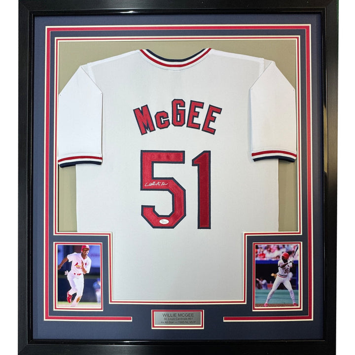 FRAMED Signed WILLIE MCGEE 35x39 St. Louis White Jersey JSA COA Auto