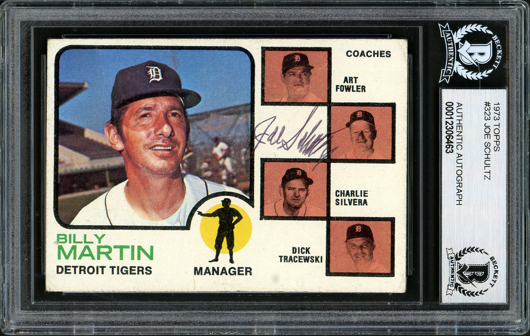 Joe Schultz Signed 1973 Topps Card #323 Detroit Tigers Beckett BAS #12306463
