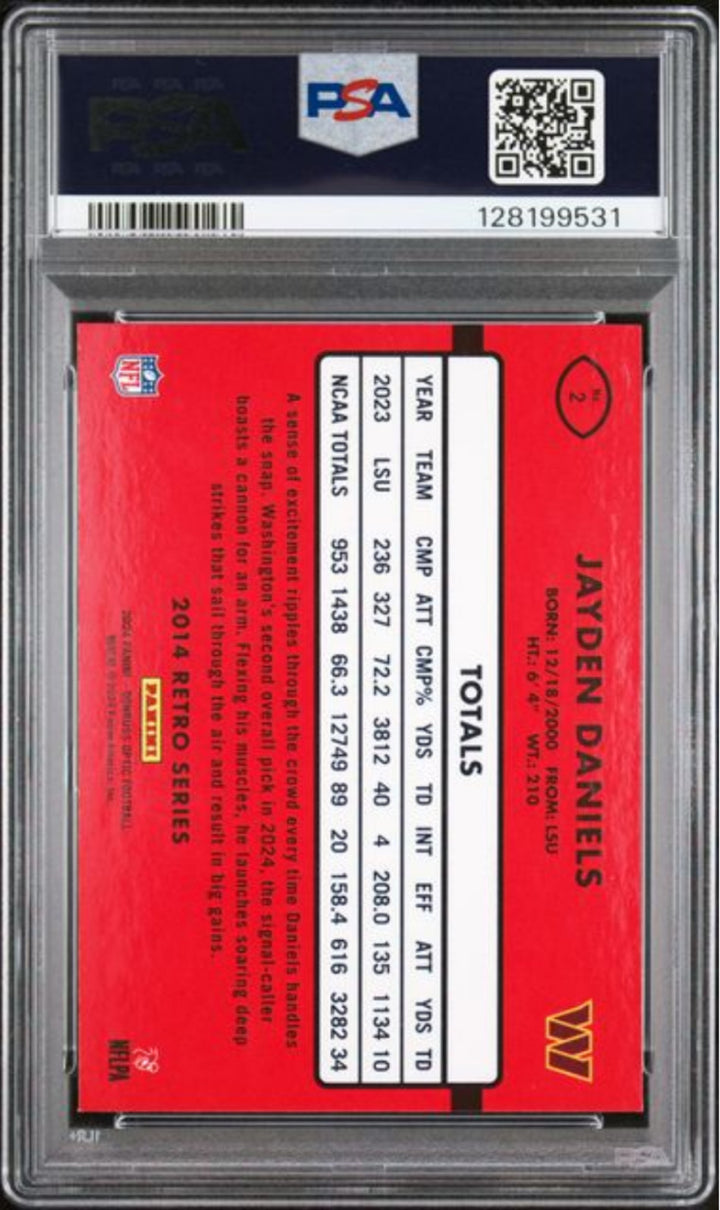 Graded 2024 Panini Donruss Optic Jayden Daniels #2 2014 Retro Rookie Card PSA 10