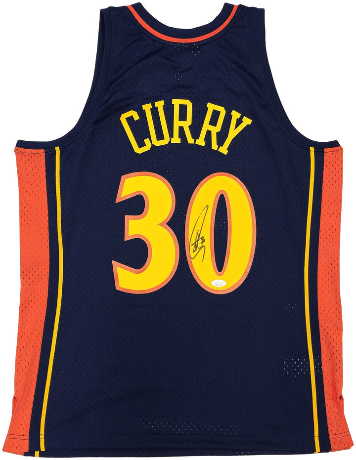 Warriors Stephen Curry Auto Blue Auth Mitchell Ness Swingman Rookie Jersey L JSA