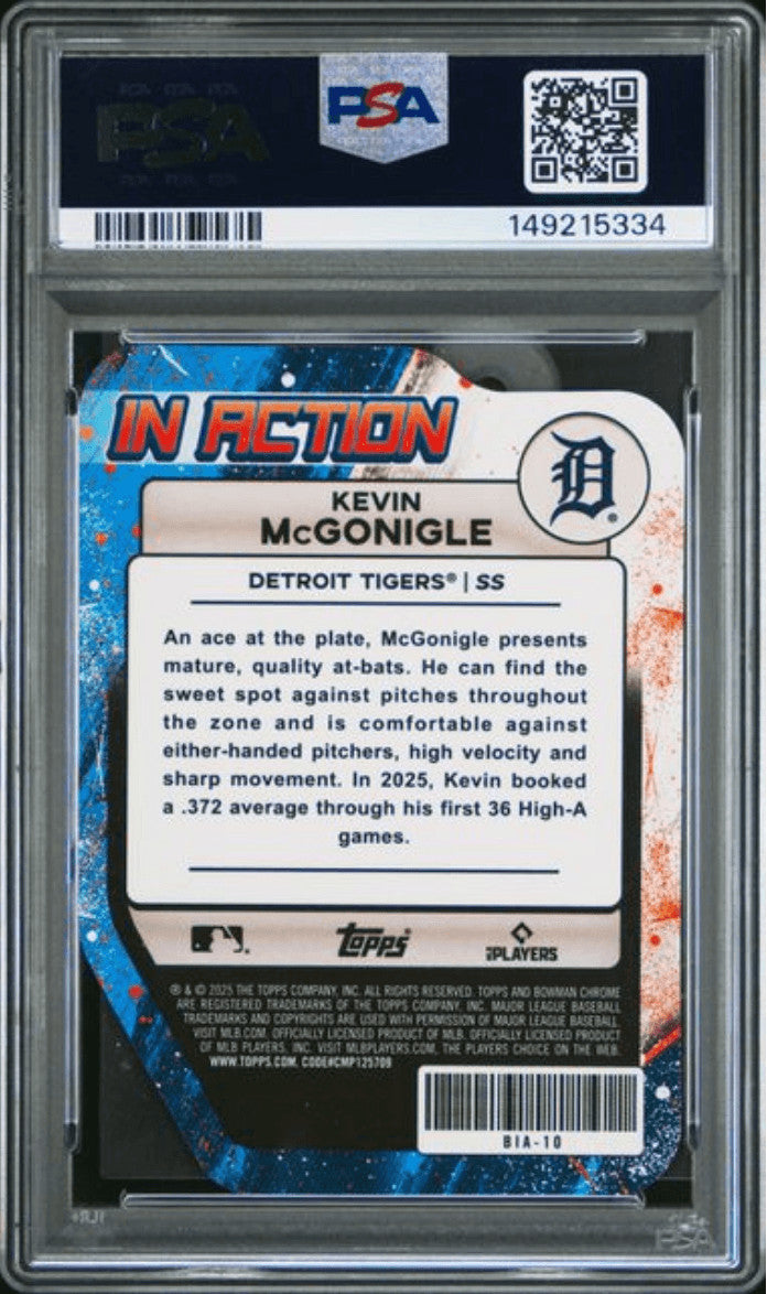 Graded 2025 Bowman Draft Kevin McGonigle #BIA10 REF RC Baseball Card PSA 10