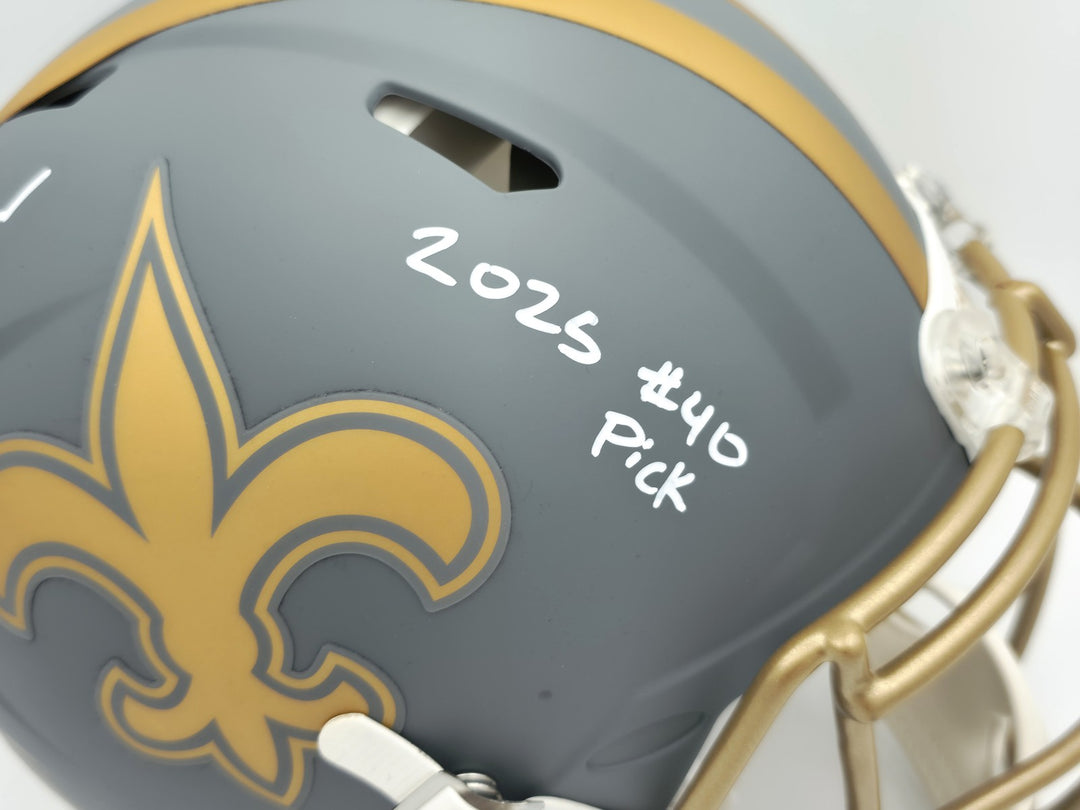 Tyler Shough Auto Saints Slate Gray Full Size Auth Helmet 2025 #40 Pick Fanatics