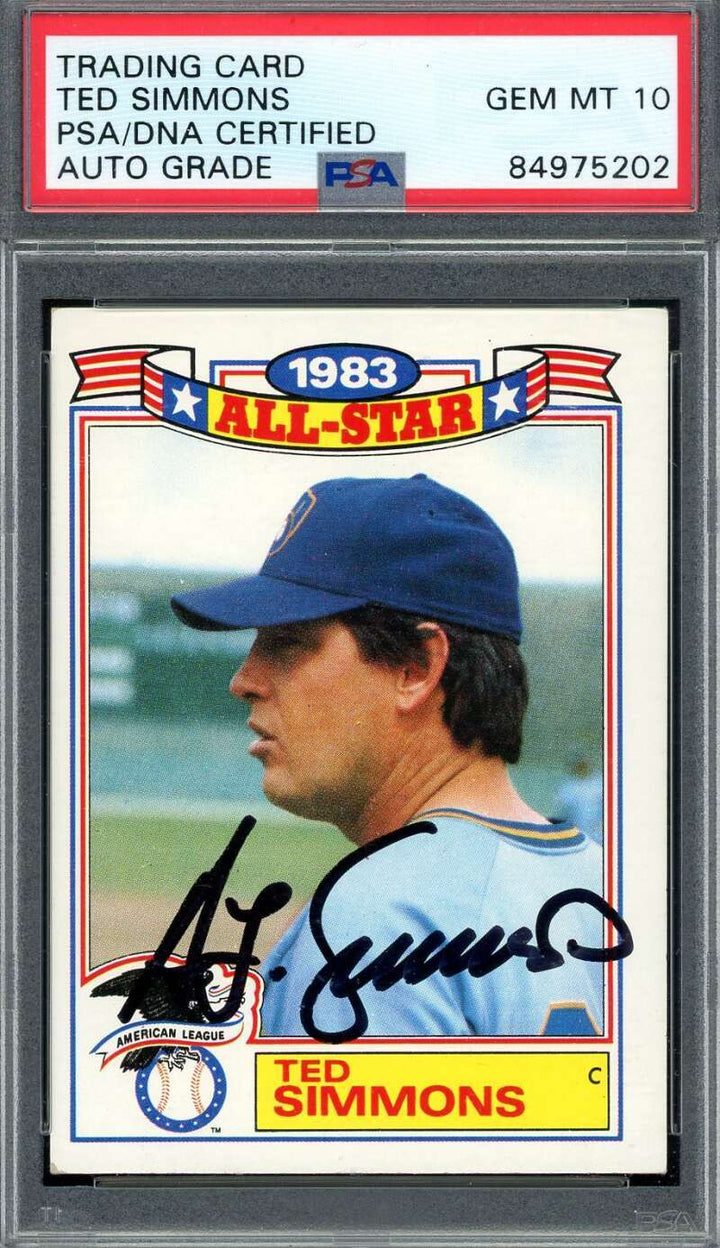 Ted Simmons Gem Mint 10 PSA DNA Signed 1984 Topps 1983 All Star Game Autograph
