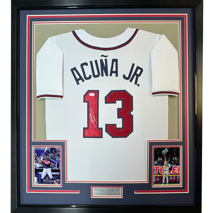 Framed Signed Ronald Acuna Jr. 35x39 Atlanta White Jersey JSA COA
