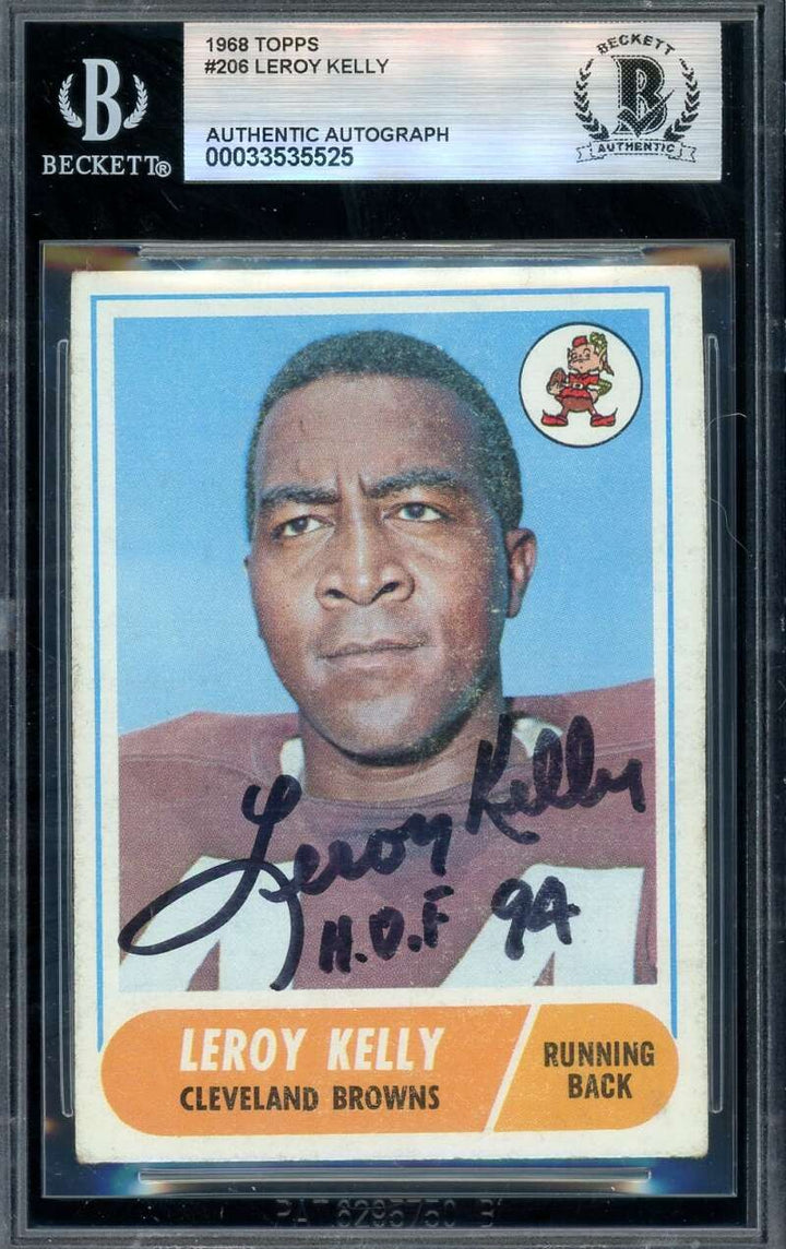 Leroy Kelly Beckett BAS Signed 1968 Topps Autograph Browns