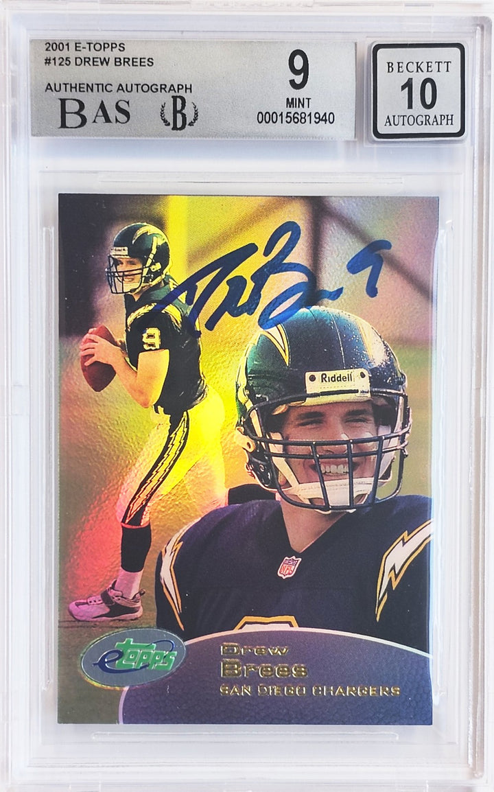 Drew Brees Signed 2001 eTopps RC 125 Chargers BGS 9 Auto GM 10 Beckett #15681940