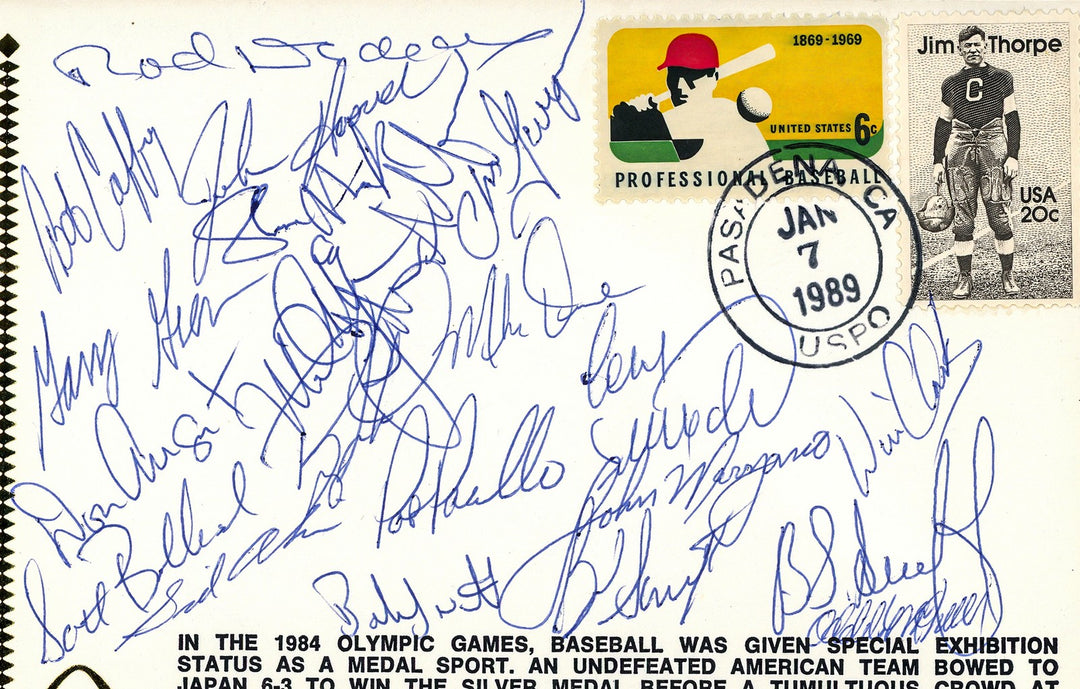 1984 USA Olympic Baseball Team Auto First Day Cover 21 Sigs Mark McGwire, Larkin