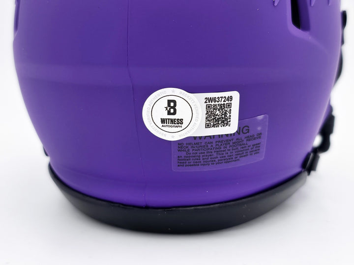 Terrell Suggs Signed Baltimore Ravens Purple Speed Rave Mini Helmet Beckett Wit