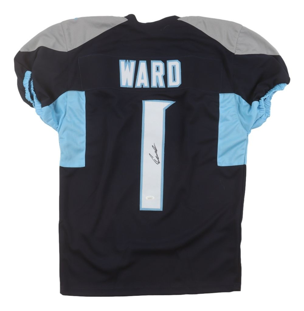 Cam Ward Tennessee Signed Navy Pro Cut Football Jersey JSA Hologram