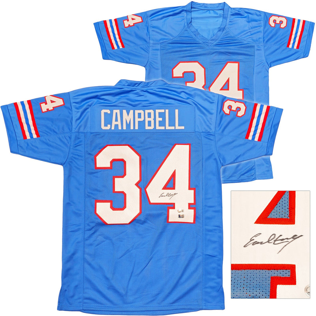 Houston Oilers Earl Campbell Signed Blue Jersey Beckett