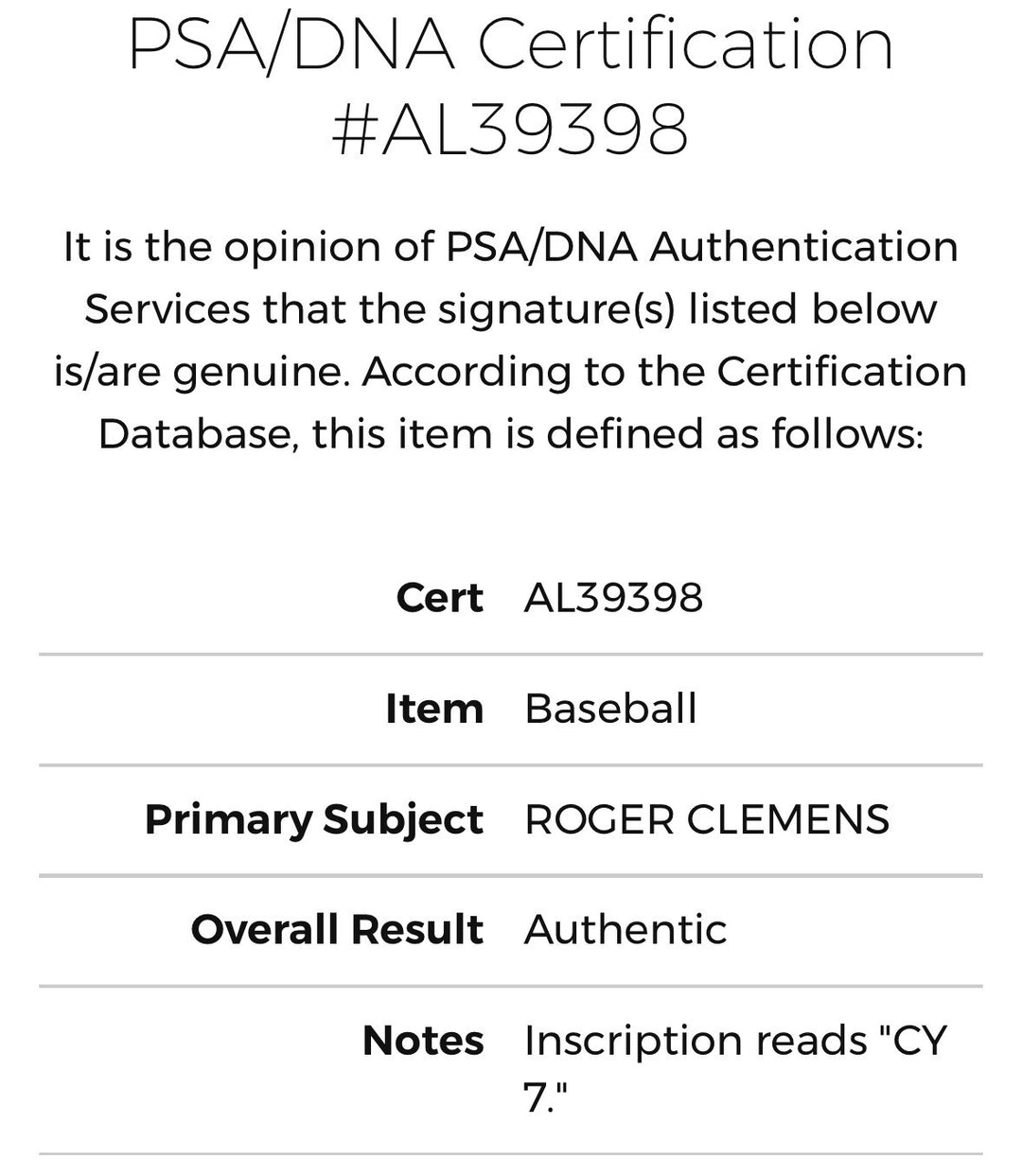 Roger Clemens Signed Official MLB Baseball Yankees Red Sox Cy 7 Autograph PSA