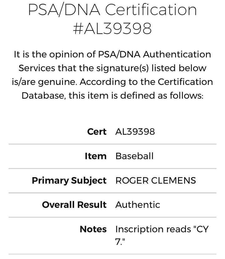 Roger Clemens Signed Official MLB Baseball Yankees Red Sox Cy 7 Autograph PSA