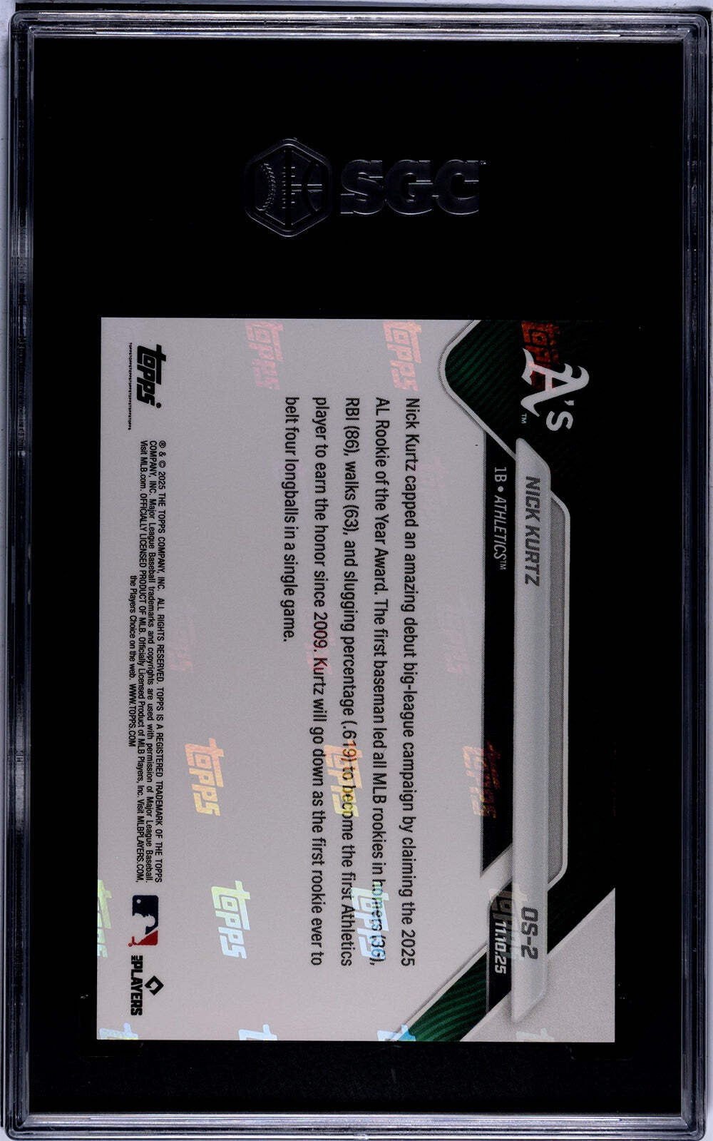 Graded 2025 Topps Now Nick Kurtz #OS2 Offseason Rookie RC Card SGC 10 Gem Mint