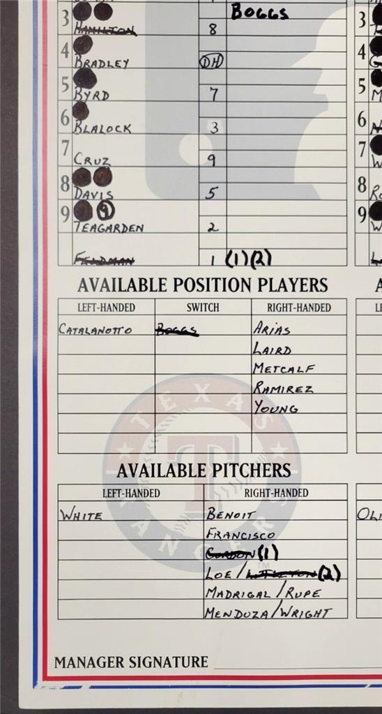 Angels @ Rangers 9/21/2008 Game Used Lineup Card Teixeira Blalock HR ~ MLB Holo