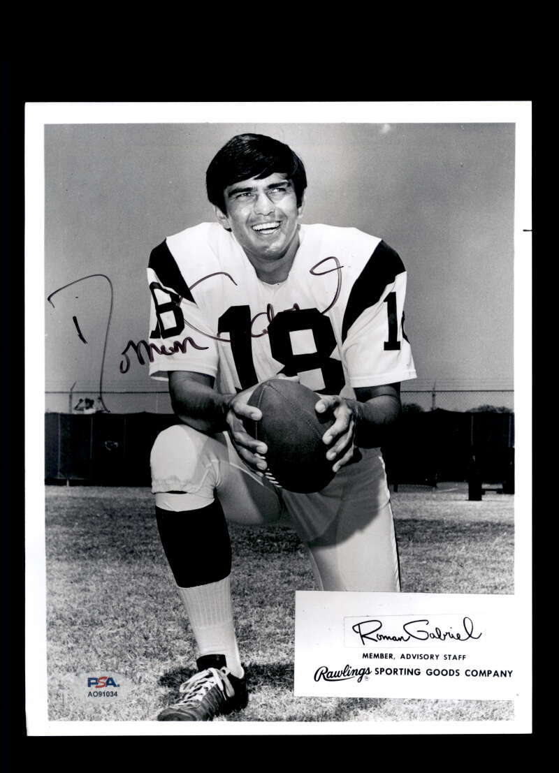 Roman Gabriel PSA DNA Signed 8x10 Rawlings Staff Photo Autographed